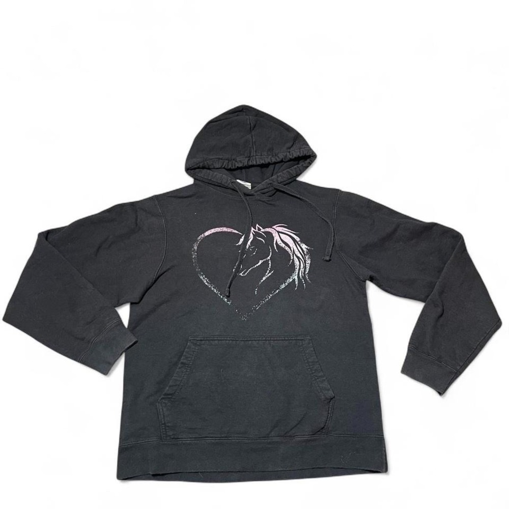 black horse hoodie with pink heart design